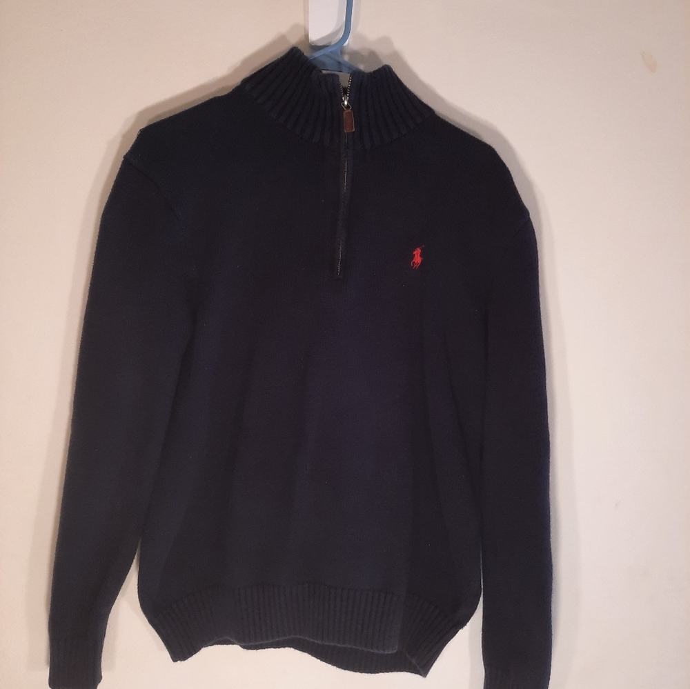 POLO RALPH LAUREN Mens Navy 1/4 Zip Pullover Knit Sweater Size Med